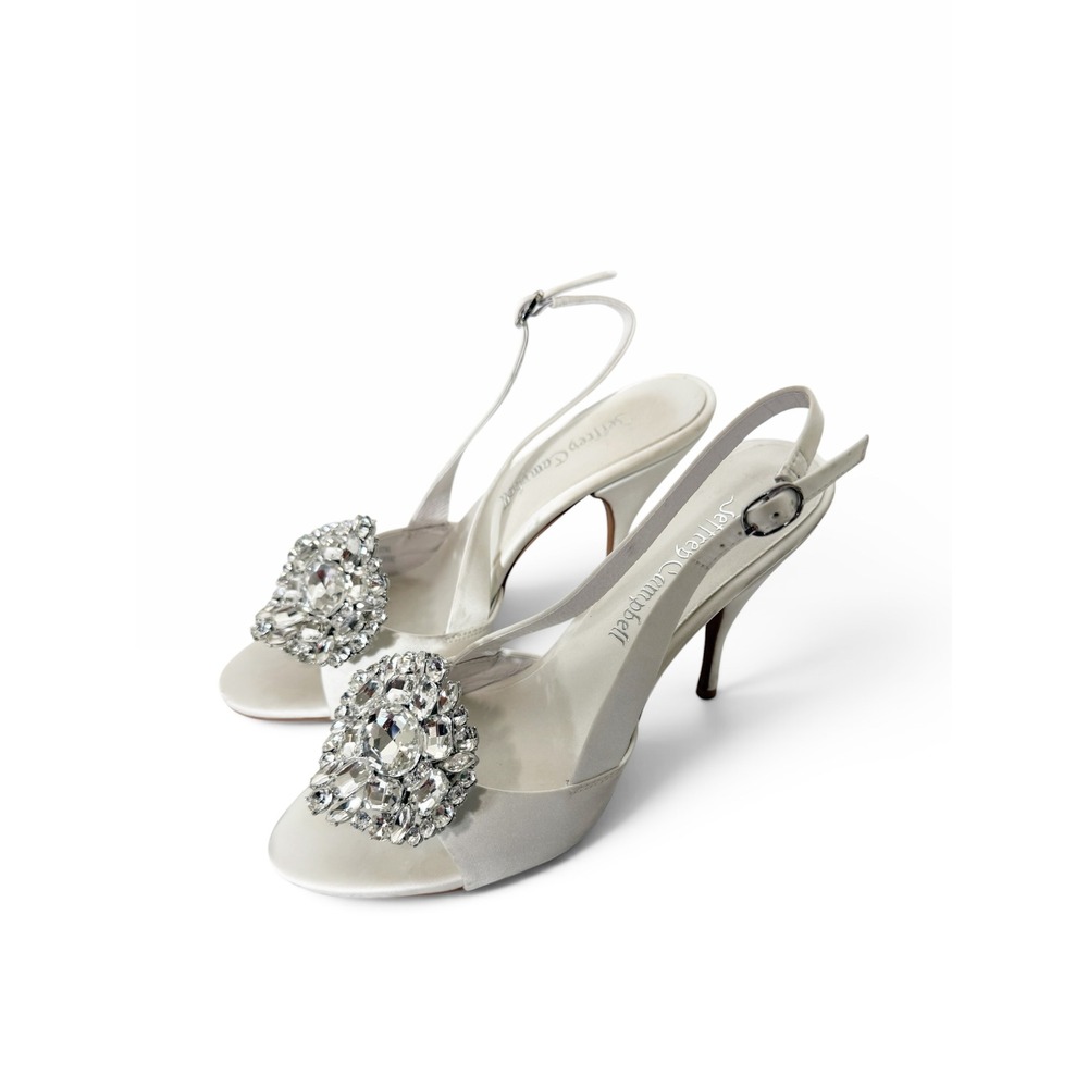 Jeffrey Campbell Triomphe White Satin Crystal Bridal Slingback Sandals Size 6